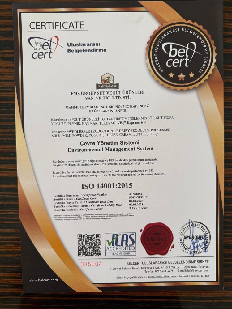 ISO 14001:2015 Çevre Yönetim Sistemi sertifikası