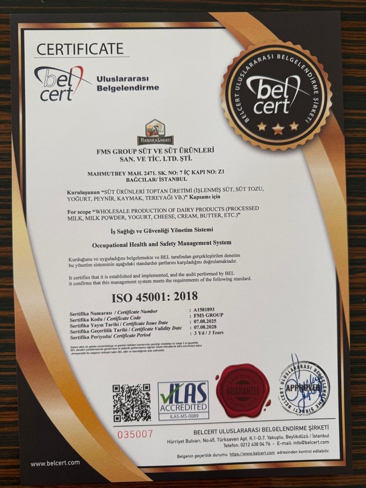 ISO 45001:2018 İş Sağlığı ve Güvenliği Yönetim Sistemi sertifikası